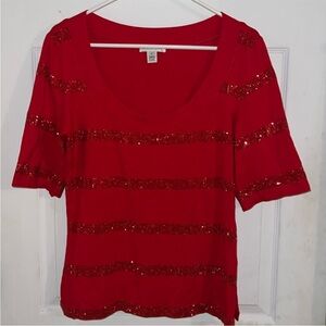 St John Sport Red Beaded Sparkled Blouse L